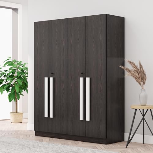 Image of Bniture 4 Door Wardrobe for Bedroom with Lockable Door & Hanging Space | Almirah for Clothes with Elevated Bottom Base | Wardrobe for Storage Cupboard | 3 Years Warranty (Flower Wenge, 4 Door)
