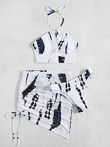 Makemechic Women's 3 Piece Swimsuits Halter Cutout Bikini Set Bathing Suit With Cover Up Skirt Black And White Xl #TOP2