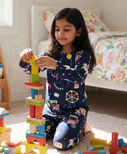 Image of Anthrilo Pure Cotton Printed Pyjama Set for Girls | Sleepwear | Night Suit, Night Wear | Long Sleeves T-Shirt & Pyjama | Regular Wear | 0-14 Years