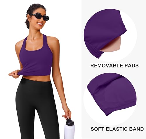 Image of PINSPARK Sports Bra Longline Racerback Tank Tops for Women Padded Workout Yoga Top