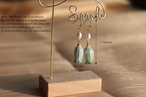 All natural delicate Campanula flowers paired with pearl drop earrings are handmade and unique，Vintage-Style Pearl Drop Earrings, Blue Glass Bell Flower Design, Gold-Tone Hooks，Real Preserved Bellflower & Freshwater Drop Earrings | Handmade Hypoallergenic Dangle Earrings | Lightweight Floral Jewelry Gifts for Women2