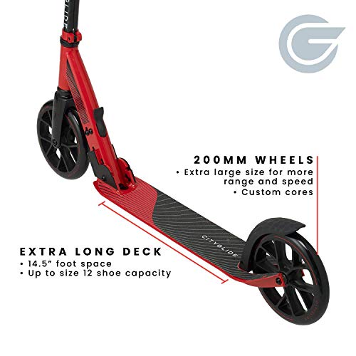 Cityglide C200 Scooter For Adults -Foldable, Lightweight, Adjustable Adult Scooter 220 Lbs Capacity - Kick Scooters For Adults With Carry Strap And Kickstand (Red) #TOP2