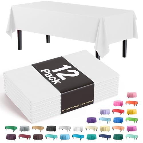 Exquisite 12-Pack Premium Plastic Tablecloth 54 Inch. x 108 Inch. Rectangle Table Cover-White by Exquisite - Used condition - CA$25.30