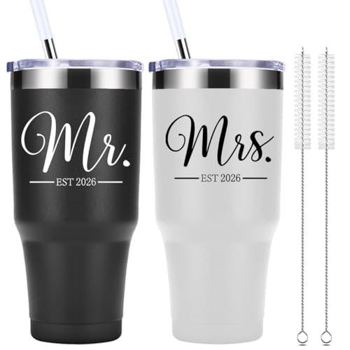 momocici Mr and Mrs Est 2026 30 OZ Tumbler.Engagement Wedding Wife Husband Bride Groom Couple Gifts.Newlyweds Anniversary Bride To Be Newly Engaged Bridal Shower Gifts.(Black&White)
