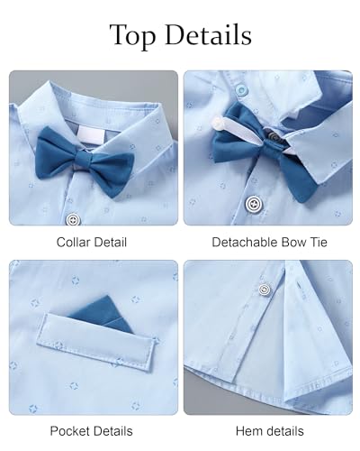 nilikastta Toddler Boy Outfit Boy Suit Boy Dress Shirt with Bowtie/Suspender Pants Gentleman Wedding Outfits 1-10 Years, Light Blue, 5-6 Years