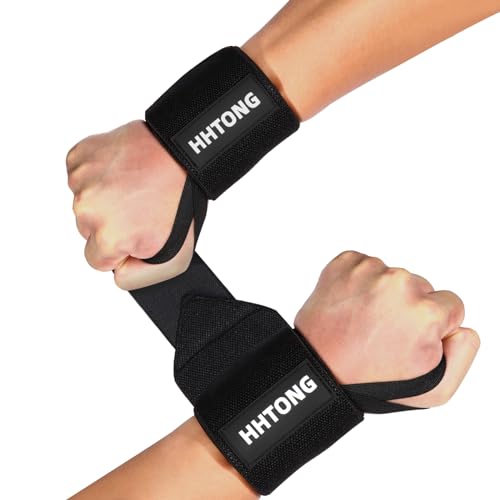 HHTONG Workout Wrist Straps for Weightlifting, Wrist Wraps with Thumb Loop, Lifting Wrist Support Brace for Working Out, Bench Press, Powerlifting, Gym Accessories for Men & Women (Pair)