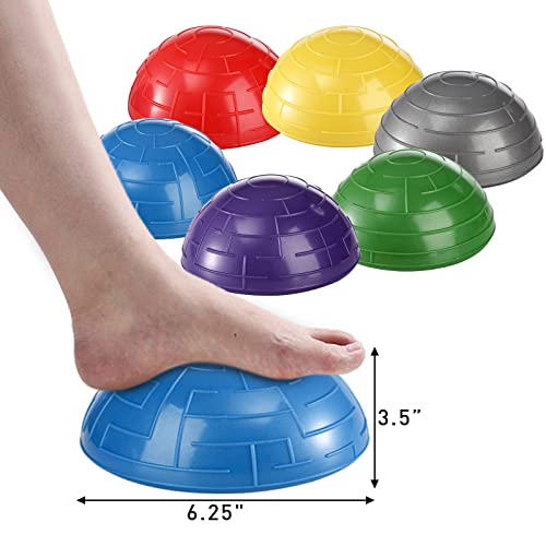 Image of Fasmov 6 Pack Balance Pod, Balance Trainer Dots for Squat Touch Downs, Core Body Balancing, Inflatable Stepping Pads, 1 Hand Pump