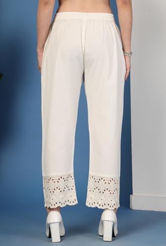 Image of Pistaa's Women's Pure Cotton Regular Hem Design Solid Palazzos