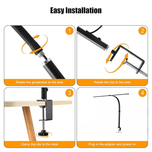 Image of Double Head LED Desk Clamp Lamp Light- with Adjustable Arms, Eye-Caring, 5 Color Modes, 3 Level Brightness, Office Lamp for Monitor, Studio, Workbench & Reading - Black (Adaptor Included)