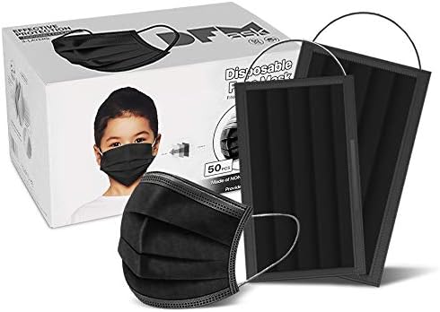 50 Pcs Disposable Face Cover 3-Ply Filter Non Medical Breathable Earloop Masks For Kid (Black Kid)