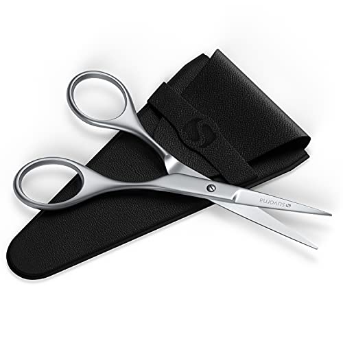 Suvorna 4.5" Mustache Scissors For Men Beard Scissors Beard Grooming Scissors Beard Trimming Scissors Moustache Scissors Men Nose Scissors Beard Trimmer Scissors Facial Hair Scissors Barber Shears. #TOP6