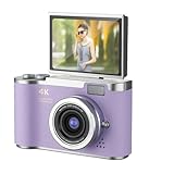 Câmera Digital 4K HD Portátil com Tela Giratória Flip 3.0', Zoom 8X, Gravação de Vídeo e Foto, Webcam e Bateria Recarregável – Vlog e Estudo (roxo)