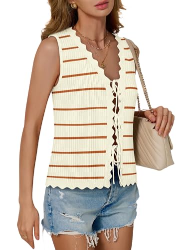COCCKO Womens Summer Tops Vacation Beach Outfits Cute Tie Front Crochet Vest Knit Sleeveless Sweaters — view 3