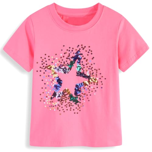 Image of Toddler Girls T-Shirt Short Sleeve Shirt Unicorn Bunny Print Cute Summer Tops Tees Dinosaur Graphic