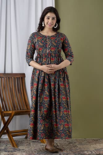 Image of JAIPURFAME Stylish Women's Pure Cotton All Over Printed Kurti Gown, Maternity Dress, and Feeding Dress - Comfortable and Elegant Maternity Wear for Women