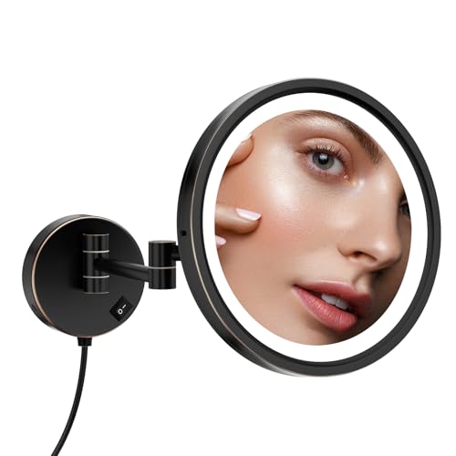 Dowry Espejo Maquillaje Con Luz Y Aumento X10 Espejo Pared Extensible Negro Bronce 360 Giratorio Espejo Unilateral,Diámetro De 25 Cm Dowry Espejo Maquillaje Con Luz Y Aumento X10 Espejo Pared Extensible Negro Bronce 360 Giratorio Espejo Unilateral,Diámetro De 25 Cm
