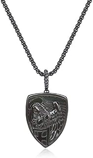 COAI Religious Jewelry St Michael Obsidian Stone Pendant Necklace