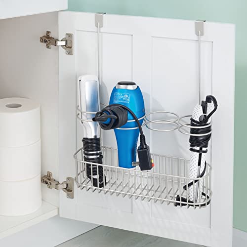 Mdesign Metal Bathroom Storage Tool Organizer Accessory Basket Tray - Hang Over Cabinet Door - Storage For Hair Dryer, Straightener, Curling Iron & Hair Styling Products - Concerto Collection - Satin #TOP6
