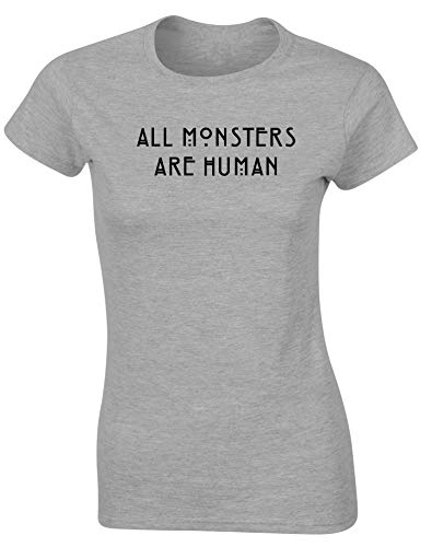 Image of Hippowarehouse All Monsters are Human Womens Fitted Short Sleeve t-Shirt (Specific Size Guide in Description) Grey
