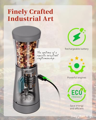 Electric Salt and Pepper Grinder Set with Storage Base, Stainless Steel Rechargeable Salt and Pepper Grinder Set with 4.5 oz Large Capacity, 1.8" Wide Mouth, Adjustable Coarseness, Ideal for Kitchen — view 4