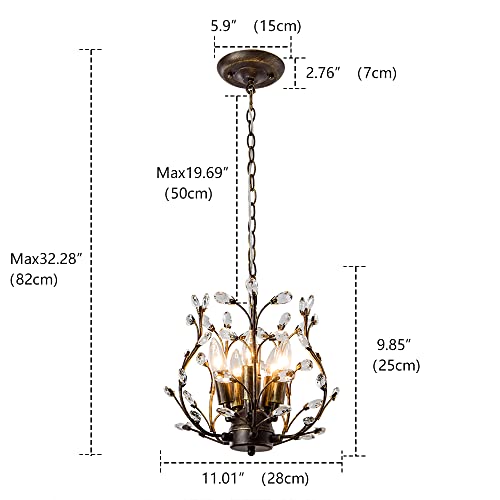 Sedelan Vintage 5-Lights Branch Crystal Chandelier, Crystal Pendant Lights Flush Mounted Fixture, Farmhouse Pendant Lighting For Bedroom Porch Dining Room Kitchen Hallway Foyer #TOP5