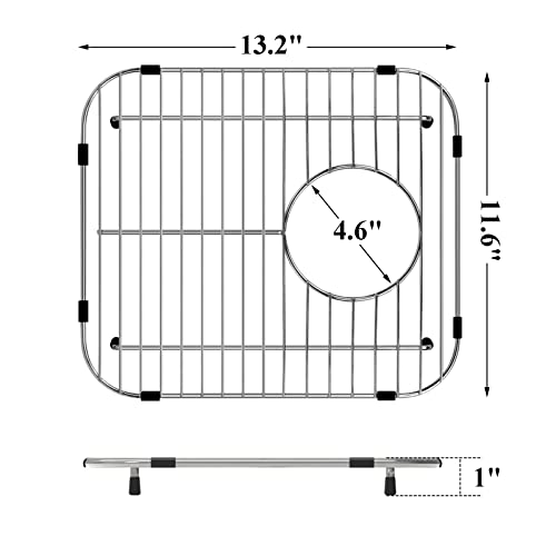 Orgneas Sink Protectors for Kitchen Sink, Universal Double Bowl Sink Bottom Grid 13.2\"x11.6\"x1.25\", 304 Premium Stainless Steel Kitchen Sink Protector Grid Sink Grate Rack Rear Drain 2 Packs