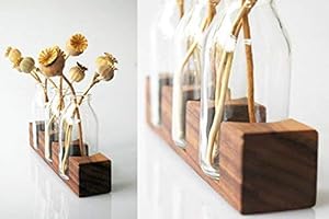 Blumenvase aus Holz und Glas, kleine Vase, Vase, Holzvase