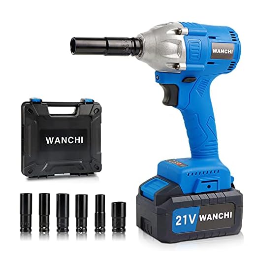 Brushless Cordless Impact Wrench 1/2 inch Impact Gun for Car Lug Nuts,1H Fast Charger,Max Torque 266 Ft.LBS, WANCHI 21V Electric Impact Wrench with Battery Charger 6 Sockets and Case.