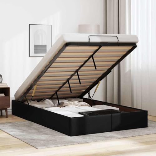 Iiaky Cama tapizada 120 x 190 cm Cama Individual con canapé, Estructura de Cama otomana con somier y Base, Cama Juvenil-Negro-120 x 190 cm