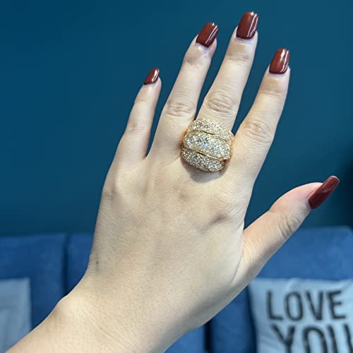 Mytys Mesh Crystal Chunky Ring Net Cubic Zirconia Cooktail Ring 18K Rose Gold(10) #TOP1