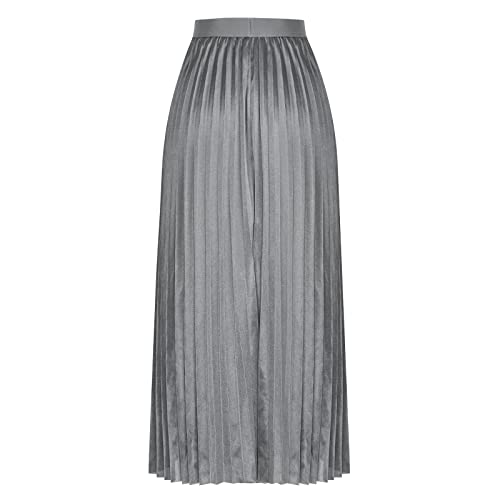 Satin Pleated Skirt Women A Line Flowy Skirts Plus Size Casual Skirts High Elastic Waist Maxi Skirts Versatile Skirt3