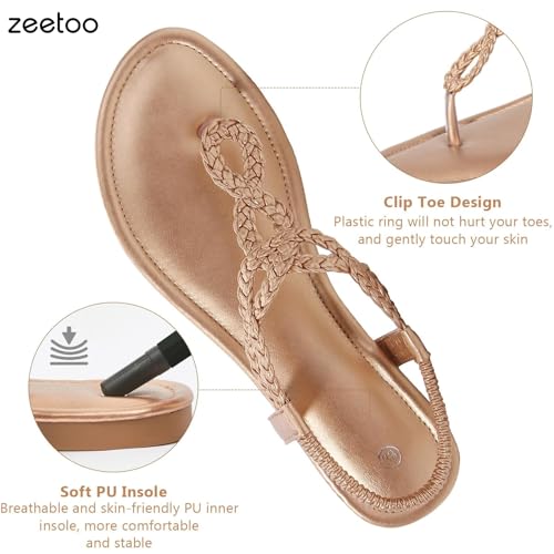 zeetoo Women's Flat Sandals Summer T-StrapThong Bohemian Casual Comfortable Dressy Sandals for Women2