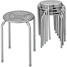 LDAILY Multipurpose Stool Chairs, Small Stool Sets, Metal Stool with Dome, Stackable Backless Kitchen Stool Indoor Outdoor, Furniture Stools, Suitable for Garden, Living Room, Home, Gray 6-Pack