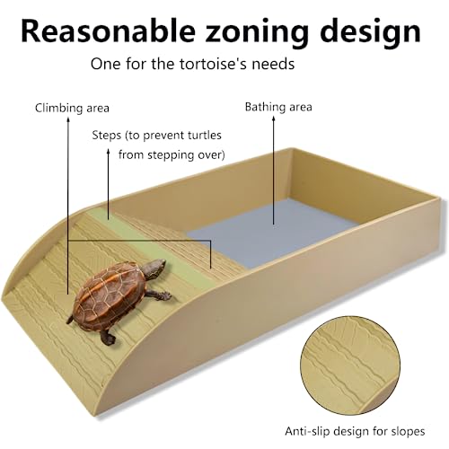 3 PCS Tortoise Food Dish with Ramp and Tortoise Water Bowl,Gray Reptile Water Bowl,Reptile Water Dish Amphibians Habitat,Reptile Water Bowl for Turtles,Horned Frogs and Lizards（Brown） - Thumbnail 3