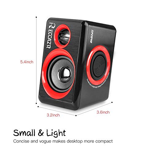 Reccazr Computer Speakers, 2.0 Ch Pc Speakers With Surround Sound, Usb Wired Laptop Speakers With Deep Bass For Desktop Computer/Pc/Laptops/Smart Phone Build-In 4 Loudspeaker Diaphragm Sp2040|Red #TOP5