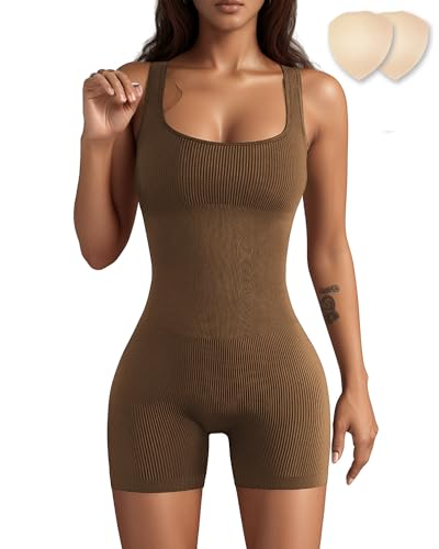 Merlvida Mono Deportivo Mujer Corto Jumpsuit sin Costuras Sexy Body Elástico Push Up Monos Una Sola Pieza Ajustados Ropa Deportiva Mujer para Gimnasio Yoga Fitness
