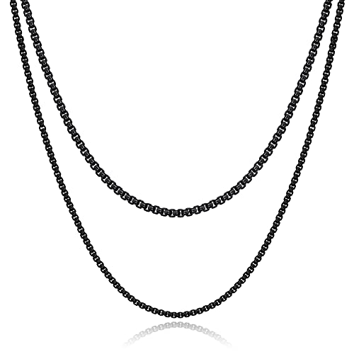 M Mooham Black Chain For Men Boys, Square Rolo Chains For Men | Necklace For Men Jewelry | Black Chain | Layered Chains For Men | Stainless Steel Necklace For Men Gifts | Teen Boys Gift Ideas #TOP20