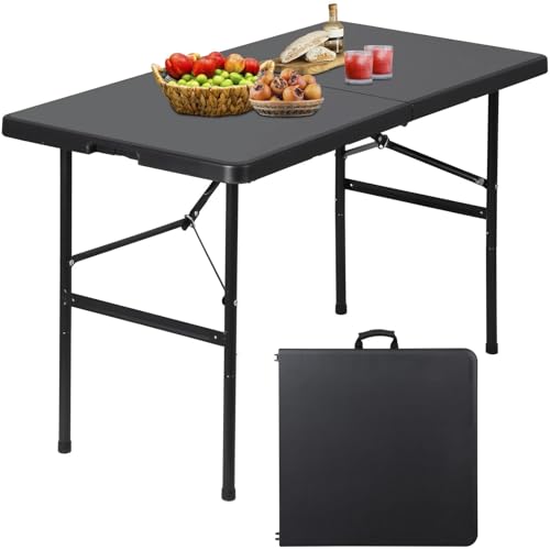 Venbytech for 4FT Folding Camping Table Portable Outdoor Table for Camping Picnic Party Black