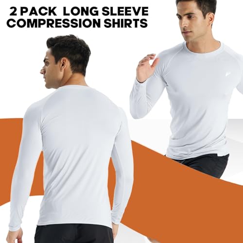 Men's Compression Shirts Long Sleeve Running Athletic Undershirts Workout Baseball Base Layer Fishing Rash Guard Tops 2 Pack4