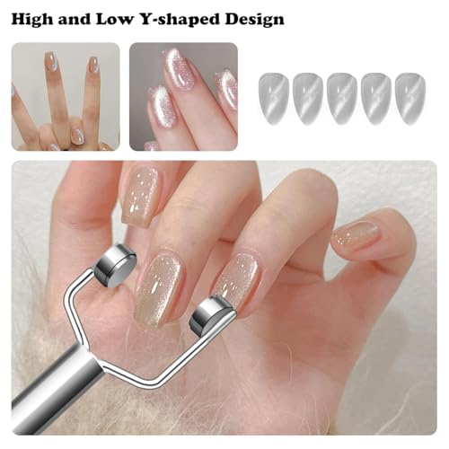 Image of THR3E STROKES 3 IN 1 Cat Eye Nail Magnet Y-Shaped Double Head Magnetic Cat Eye Gel Polish Multifunctional Nails Design Tools Powerful Force Magnet Portable Handheld for Salon Studio Home Manicure (Y MAGNET)