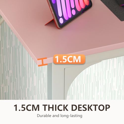 Image of BestOffice Computer Desk,Home Office Desk, Modern Simple Style for Home Office Study Writing (Pink, 32 Inch)