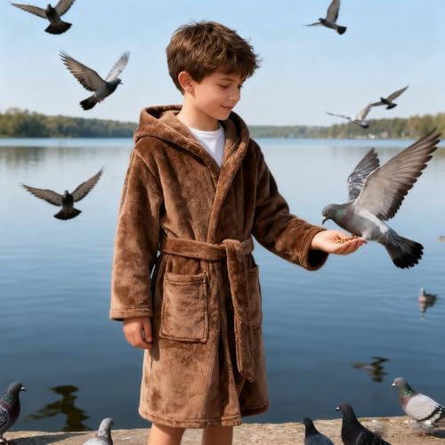 Image of Kids Bathrobe Hooded Plush Fleece Robe for Girls Boys