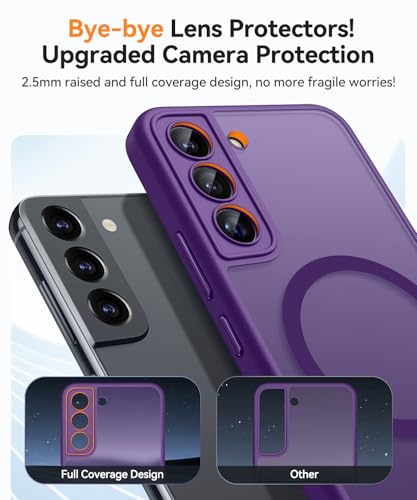 Image of CANSHN Designed for Samsung Galaxy S22 Case [Full Camera Protection] [Compatible with MagSafe] Translucent Matte Shockproof Protective Phone Cover 6.1 Inch - Deep Purple