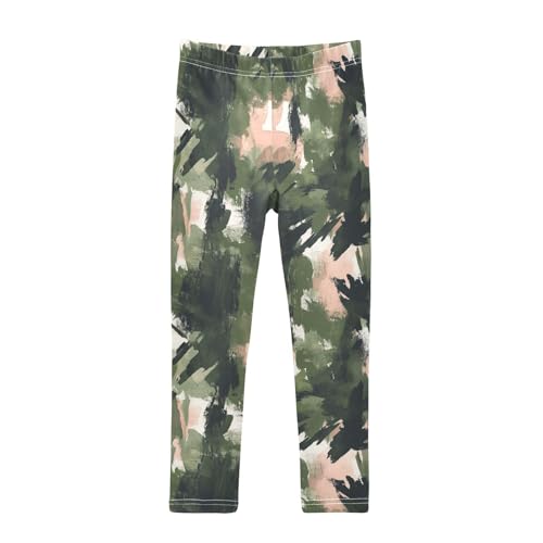 Watercolor Camouflage Green Camo Girls Casual Leggings for Kids Printed Long Pant Bottoms Stretch and Soft