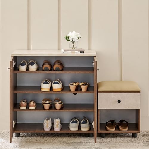 Image of Home Centre | Addison | Engineered Wood | Shoe Cabinets | 14 Pair | Walnut | 1 Year Warranty