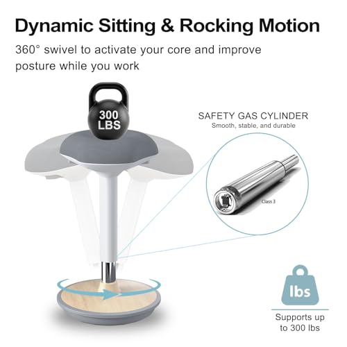 Image of Adult Wobble Stool - Anti-Fatigue Standing Desk Stool with 360 Rocking Non-Slip Curved Base, Height Adjustable 22-32 Inch Standing Chair for Home & Office,Light Wood