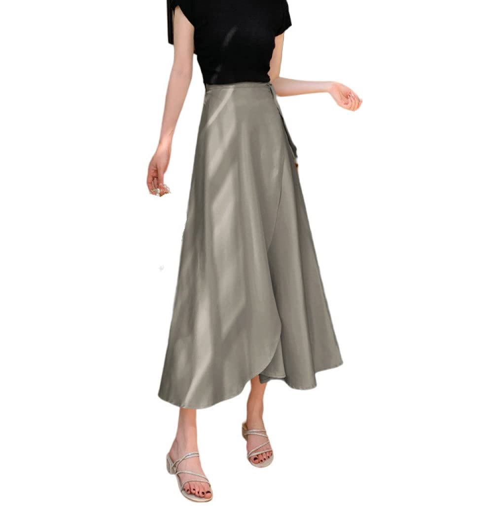 Gonne,Gonne Midi Marrone Lilla Da Donna Vita Alta Allacciate Sovrapposte Gonna Avvolgente Con Volant Fessura Estiva Irregolare A-Line Altalena Gonne Lunghe Eleganti Con Increspature Per Ragazze Sign