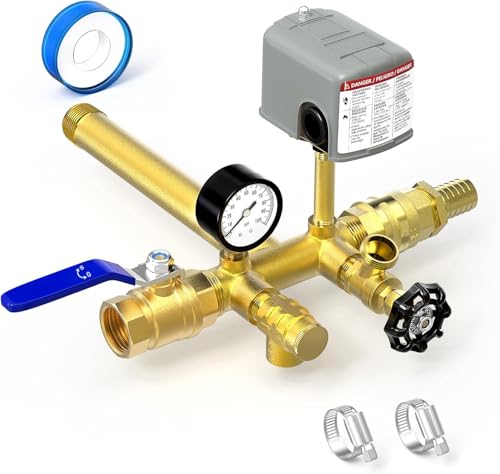 MEANLIN MEASURE Brass Well Pressure Tank Tee Kit with 30-50Psi Pressure Switch 100Psi Pressure Gauge Ball Valve and Heavy Duty Check Valves Fits Most Well Pressure Tanks Up to 16 Diameter