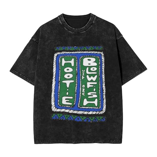 Mens Washed Graphic Cotton T-Shirts Cotton Hootie and The Rock Blowfish Classic Quirky Soft Round Neck Short Sleeves for Music Performances Large
