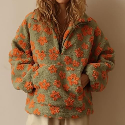 Pull surdimensionné chaud surdimensionné à manches longues et à fermeture éclair pour femme de style vintage décontracté pour un usage quotidien et les fêtes (S orange)